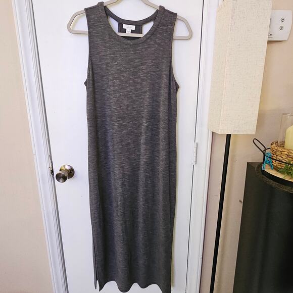 J.Jill Fit Jersey Knit Charcoal Gray Sleeveless Cut-Out Back Maxi Dress Sz M - Picture 2 of 7